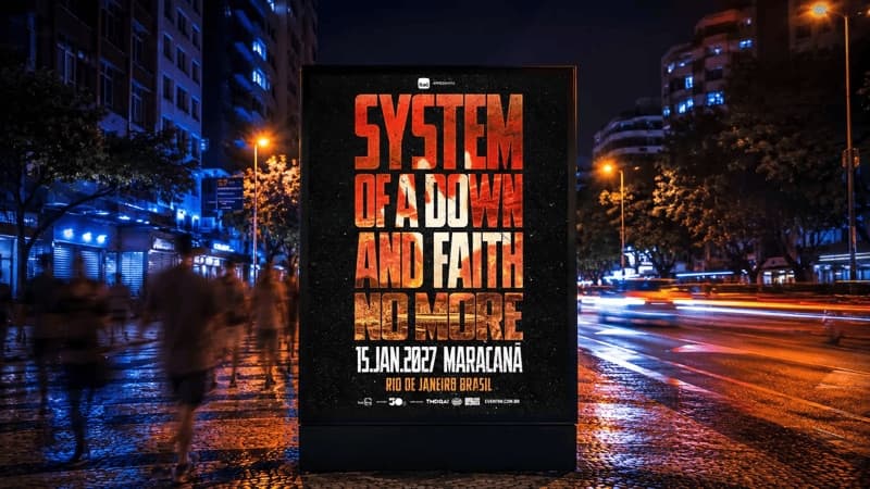 Imagem de divulgação do show das bandas System Of A Down e Faith No More no RJ