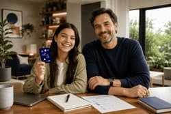 Imagem e um pai e uma filha com o cartão do banco