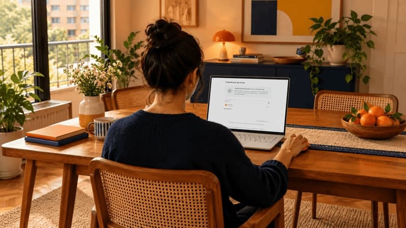 Imagem de mulher de costas consultando o Google no computador