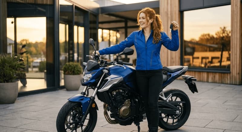 Cliente celebrando a conquista de uma moto