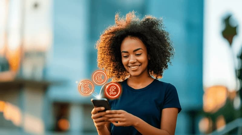 Imagem de mulher fazendo transferência pelo celular