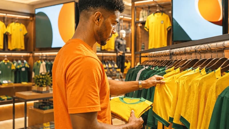 Imagem de um colecionador de camisas da seleção