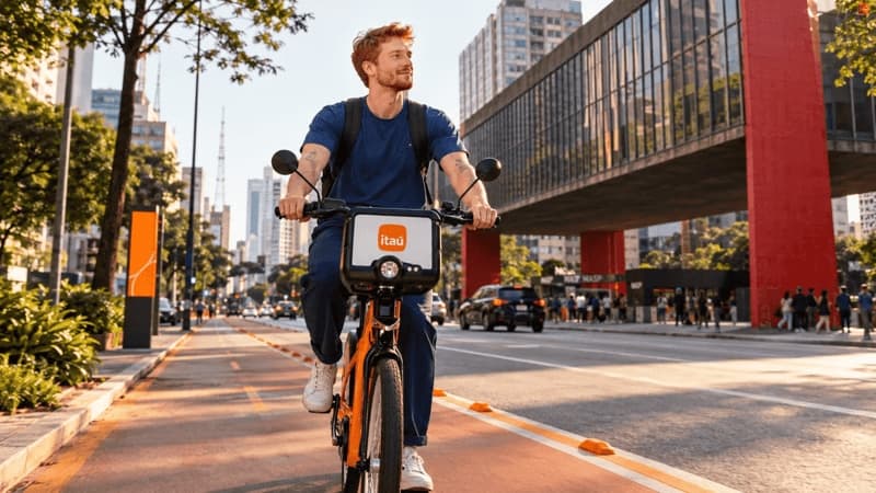 Imagem de homem andando de bicicleta pela Avenida Paulista